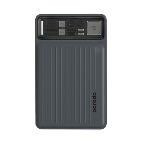 Porodo 10000mAh Slim Power Bank PD 22.5W with Built-in Type-C & Lightning Cables - Black