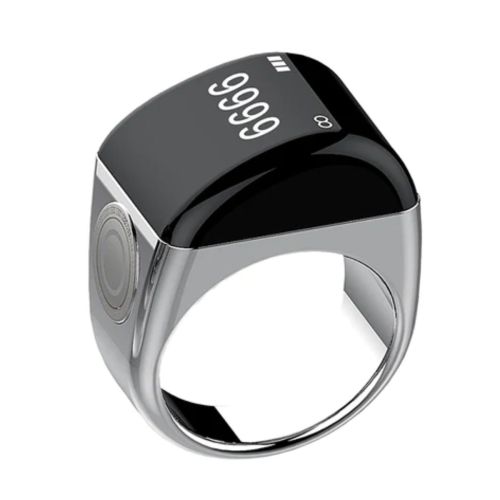Equantu Ring Rechargeable Smart Islamic Ring With Digital Tasbeeh Counter And Alarm - Silver