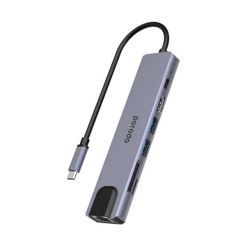 Porodo 7 in 1 Aluminum USB-C Hub 4K HDMI PD 100W