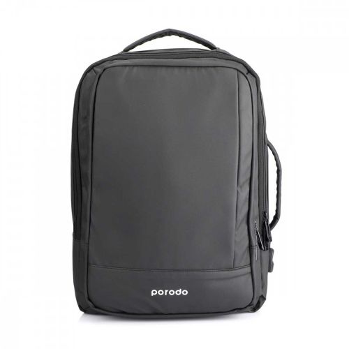 Porodo Lifestyle Water-Proof PU Backpack With USB-A Port - Black
