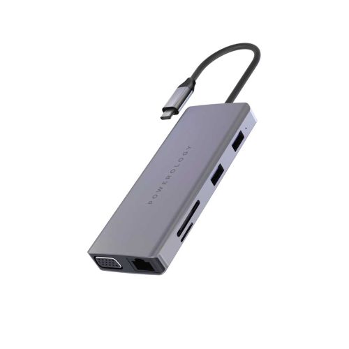 Powerology 11 In 1 USB-C VGA Ethernet And HDMI Hub - Gray