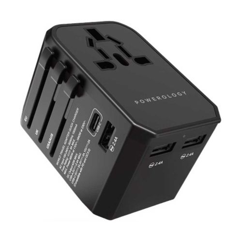 Powerology Universal Charger with Triple USB-A Ports 45W PD - Black